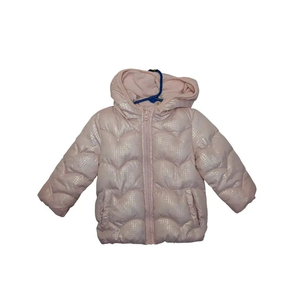 London Fog Girls Coats, Pale Pink Full Zipper Hooded Puffer Coat, Sz 24 mos